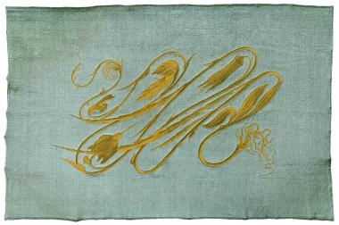 Hermann Obrist: Wandbehang mit Alpenveilchen (¿Peitschenhieb¿), um 1895, Wollstoff mit Seidenstickerei, 119,5 x 183,5 cm, Original im Besitz des Münchner Stadtmuseums. Foto: LWL-Landesmuseum