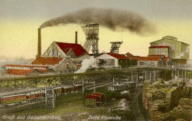 Die Grußkarte zeigt eine Ansicht der Zeche Rheinelbe um 1910.          Foto: Postkartensammlung LWL-Industriemuseum