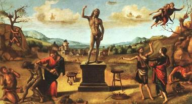 Das Bild des italienischen Renaissance-Malers Piero di Cosimo entstammt einem Zyklus von fünf Bildern zum Prometheus-Mythos, Ende des 15. Jahrhunderts. Links wird ¿nach göttlichem Modell¿ der Mensch gestaltet. <br>Repro: LWL<br />