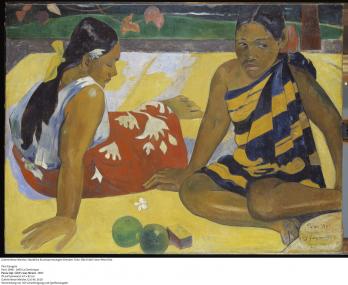 Paul Gauguin, Parau api. Gibt's was Neues, 1892, Staatliche Kunstsammlungen Dresden, Galerie Neue Meister
