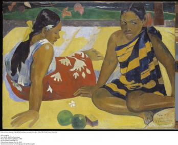 Paul Gauguin, Parau api. Gibt's was Neues, 1892, Staatliche Kunstsammlungen Dresden, Galerie Neue Meister.