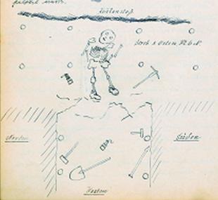 Zeichnung aus den Berichtsheften von Moritz Wilhelm.<br>Privatbesitz Familie Wilhelm<br /> 