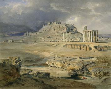 Carl Rottmann, Athen ¿ Akropolis und Olympieion, um 1895.<br>Foto: Staatliche Graphische Sammlung München<br /> 