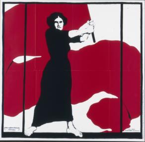 "Heraus mit dem Frauenwahlrecht". Plakatentwurf von Karl Maria Stadler zum Frauentag 1914. <br>Quelle: Bundesarchiv, Repro: LWL<br />     