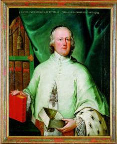 Der Cappenberger Propst Goswin Mauritz von Ketteler (amt. 1739-1784) vor seiner Bibliothek (Gemälde in der Ausstellung). <br>Foto: Sabine Ahlbrand-Dornseif<br />