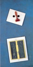 Max Ernst, Porträt von Ernst Wilhelm Leberecht Tempel, 1965, Materialcollage auf kolorierter Holzplatte, Privatsammlung, Max-Ernst-Museum, Brühl, <br>Foto: © VG Bild-Kunst Bonn<br />