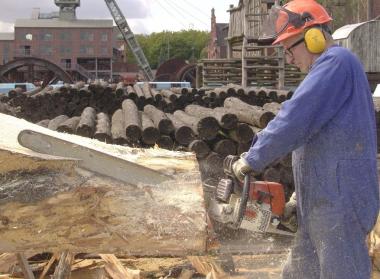Karl Manfred Rennertz bei der Arbeit mit der Kettensäge. <br>Foto: LWL<br />