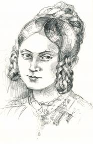 Mathilda Franziska Anneke auf einer zeitgenössischen Zeichnung. <br>Foto: Stadtarchiv Sprockhövel, Repro: LWL<br />