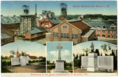 Zeitgenössische Postkarte zur Erinnerung an das Grubenunglück der Zeche Radbod.<br>Repro: LWL<br />