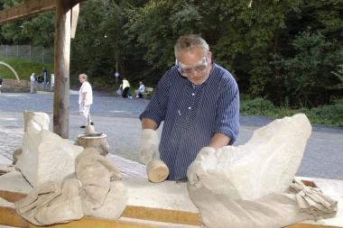 "Sandsteinbearbeitung auf Zeche Nachtigall". <br>Foto: LWL/Hudemann<br />