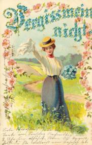 Für die Bedeutung von Blumen wie Vergißmeinnicht ist keine nähere Kenntnis der Blumensprache erforderlich. Ansichtskarte von 1904. <br>Repro: LWL<br />