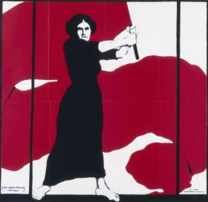 "Heraus mit dem Frauenwahlrecht". Plakatentwurf von Karl Maria Stadler zum Frauentag 1914.<br>Quelle: Bundesarchiv, Repro: LWL<br />