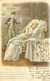 Der letzte Sonnenstrahl Dir meine Küsse bringt... Schlafende Schöne auf einer Bildpostkarte von 1905. Repro: LWL