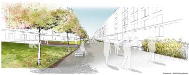 Virtueller Blick in die zukünftige Speicher-Meile <br>Bildnachweis: scape Landschaftsarchitekten GmbH, Düsseldorf<br />