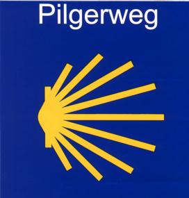 Die gelbe Muschel auf blauem Grund weist den Pilgern den Weg. <br>Logo: LWL<br />