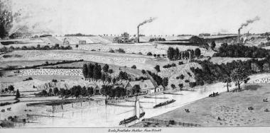 Ein Bild aus vergangenen Tagen: Schifffahrt auf der Ruhr bei Bochum um 1872. Ausschnitt aus einem Panorama von Allan Tappe. <br>Foto: LWL <br />