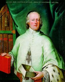 Der Cappenberger Propst Goswin Mauritz von Ketteler (Amtszeit 1739-1784) vor seiner Bibliothek (Gemälde in der Ausstellung). <br>Foto: LWL<br />