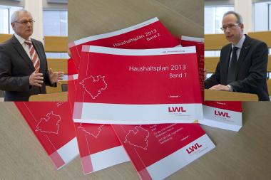 Haushaltsplan 2013 eingebracht: LWL-Direktor Dr. Wolfgang Kirsch (l.) und LWL-Kämmerer Matthias Löb(r.) heute im LWL-Landeshaus in Münster. <br>Foto: LWL/Arendt<br />