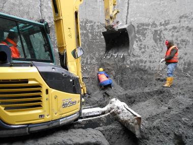 In 10 m Tiefe sind bei Ausschachtungsarbeiten für ein Schachtbauwerk in Herne Mammutreste entdeckt worden.<br>Foto: LWL/M. Baales<br />