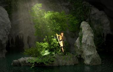 Im Planetarium des LWL-Museums für Naturkunde wird Musik zum Träumen auf der keltischen Harfe von Christine Högl gezeigt. <br>Foto: Oblonczyk, LWL. 