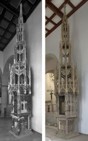 Das Sakramentshaus vor der Restaurierung 1989 (l.) und nach der Überarbeitung, bei der neuere Farbschichten entfernt wurden. <br>Foto: LWL/Nieland