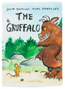 Grüffelo-Grütze schmeckt noch besser aus Grüffelo-Geschirr. Titelentwurf für den Grüffelo für die englische Erstausgabe <br>© Axel Scheffler, 1999