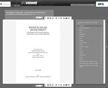 Titelblatt der ¿Westfälischen Zeitschrift¿ (2011) im DFG-Viewer, der ein virtuelles Blättern in der Geschichtszeitschrift ermöglicht.<br>Foto: LWL