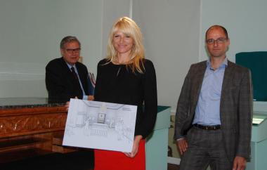 Dr. Barabara Rüschoff-Thale (vorne), LWL-Museumsdirektor Dr. Hermann Arnhold (l.) und Henning Meyer vom Architekturbüro Space 4 (r.) möchten mit der Neukonzeption der Ausstellung die Vorstellungskraft der Besucher anregen. <br>Foto: LWL/Reichelt