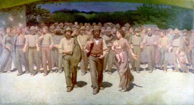 Das Gemälde ¿Der vierte Stand¿ von Giuseppe Pellizza da Volpedo (1901). Das Einblenden von Gemälden gehört zu Bertoluccis Stilmitteln, so auch in ¿1900¿.<br>Foto: Associazione Pellizza da Volpedo