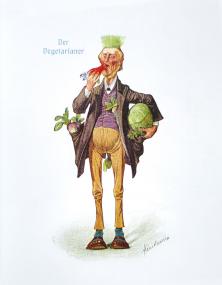 Postkarte ¿Der Vegetarianer¿ aus dem Jahr 1916. Diese satirische Postkarte gab es auch in der Variante mit dem Text: ¿Einer, den die ¿Fleischnot` nicht interessiert.¿<br>Foto: LWL/Schüttemeyer