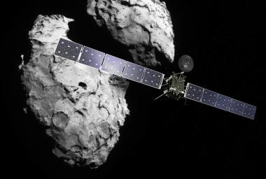Rosetta (re.) und der Komet ¿Tschuri¿. <br>Foto: ESA/ATG medialab