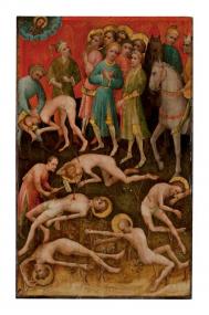Gebet und Sturz der Märtyrer, Fragmente eines Altars, rechter Flügel, Außenseite, um 1420.<br>Foto: LWL/Hanna Neander