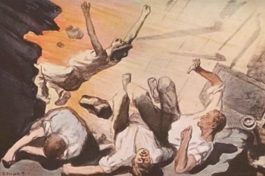 Kolorierter Holzstich einer Grubengasexplosion, um 1865.<br>Foto: LWL