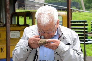 Nach der Erkundung des Lehr- und Besucherbergwerk Feggendorfer Stolln gehen die Teilnehmer im Steinbruch auf Fossiliensuche.<br>Foto: LWL/Hudemann