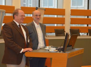 Auf dem Partizipationsworkshop: v.l. Herr Wedershoven (LWL) und Herr Dr. Schartmann (LVR).<br>Foto: LWL/LVR/Zimmermann