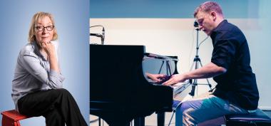 Schauspielerin Beate Reker und Musiker Peter Asmuth lesen und spielen live für das Publikum bei der Valentinstagslesung. <br>Fotos: LWL/Steinweg und Christian Härtel.