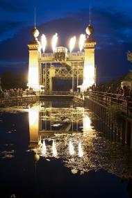 Feuershow am Schiffshebewerk Henrichenburg.<br>Foto: LWL/Hudemann