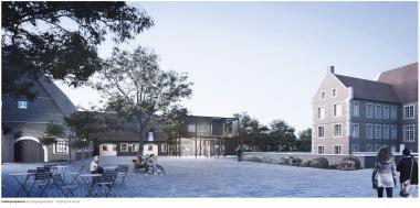 Ansichten aus dem Sieger-Entwurf für den Ausbau der Burg Hülshoff.<br>Copyright_Staab Architekten GmbH und Levin Mosigny Landschaftsarchitekten GmbH