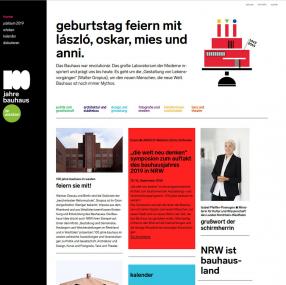 Ab sofort ist die Webseite http://www.Bauhaus100-im-westen.de online: Die Internetseite präsentiert alle Ausstellungen und Veranstaltungen in Nordrhein-Westfalen im Bauhaus-Jubiläumsjahr. 2019 jährt sich zum 100. Mal die Gründung der Bauhaus-Reformschule, der wohl berühmtesten Kulturinstitution Deutschlands. 