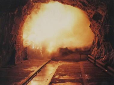Kohlenstaubexplosion in der Versuchsgrube Tremonia.<br>Foto: LWL 