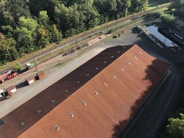 Die Doppelringofenanlage der ehemaligen Ziegelei im LWL-Industriemuseum Zeche Nachtigall aus der Vogelperspektive.<br>Foto: LWL/Neugebauer 