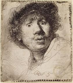 Rembrandt van Rijn, Selbstbildnis mit aufgerissenen Augen, 1630, Graphische Sammlung, Städel Museum Frankfurt am Main.<br>Foto: © Städel Museum - U. Edelmann - Artothek