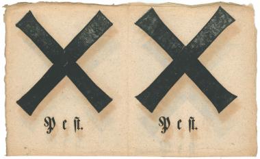Im 16. und 17. Jahrhundert wurden Haustüren von Pestkranken oder -toten besonders markiert. So mit diesem Kreuz auf Papier in Duderstadt im Landkreis Göttingen.<br>Foto: Stadtmuseum Duderstadt