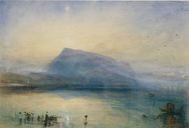 Das Bergmassiv in Luzern, die Rigi, faszinierte den Künstler Turner sein Leben lang. J. M. W. Turner, The Blue Rigi: Sunrise, 1842, Exhibited 1842.<br>© Tate: Accepted by the nation as part of the Turner Bequest 1856, Photo ©Tate, 2019