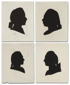 Bildnis-Silhouetten waren im 18. Jahrhundert ein beliebter Freundschaftsbeweis. Johann Gerhard Barnstorff, Schattenrisse Göttinger Studenten, um 1775/78, Schablonengetuschte Silhouetten, Porträtarchiv Diepenbroick.<br>Foto: LWL 