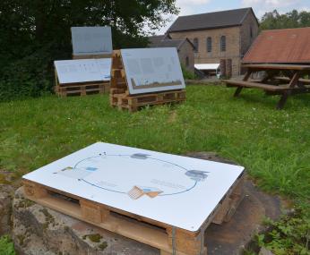Auf Paletten sind die Ausstellungstafeln auf dem Gelände der Zeche Nachtigall montiert.<br>Foto: LWL