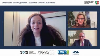 Moderatorin Shelly Kupferberg sprach gestern mit Matthias Löb, LWL-Direktor, und Ulrike Lubek, LVR-Direktorin, über die Aktivitäten der Landschaftsverbände zum bundesweiten Festjahr "#2021JLID - 17.00 Jahre jüdisches Leben in Deutschland".<br>Bild: LWL