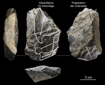 Der Mittelpaläolithische Kern aus der Zeit der Neandertaler von Lennestadt-Grevenbrück.<br>Foto: LWL-AfW Olpe/T. Poggel, M. Baales