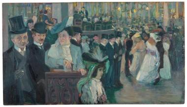 Ausgelassene Tanzszene im Pariser Tanzpalast "Bal Bullier", ein beliebter Treffpunkt für Künstler:innen. Ida Gerhardi, Tanzbild XII (Bal Bullier), 1905.<br>Foto: LWL / Hanna Neander