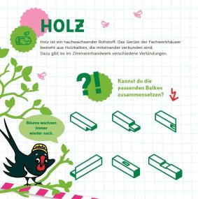 Blick in das Bauprofiheft, dasBauprozesse und ihre Materialien einfach erklärt.<br>Foto: LWL